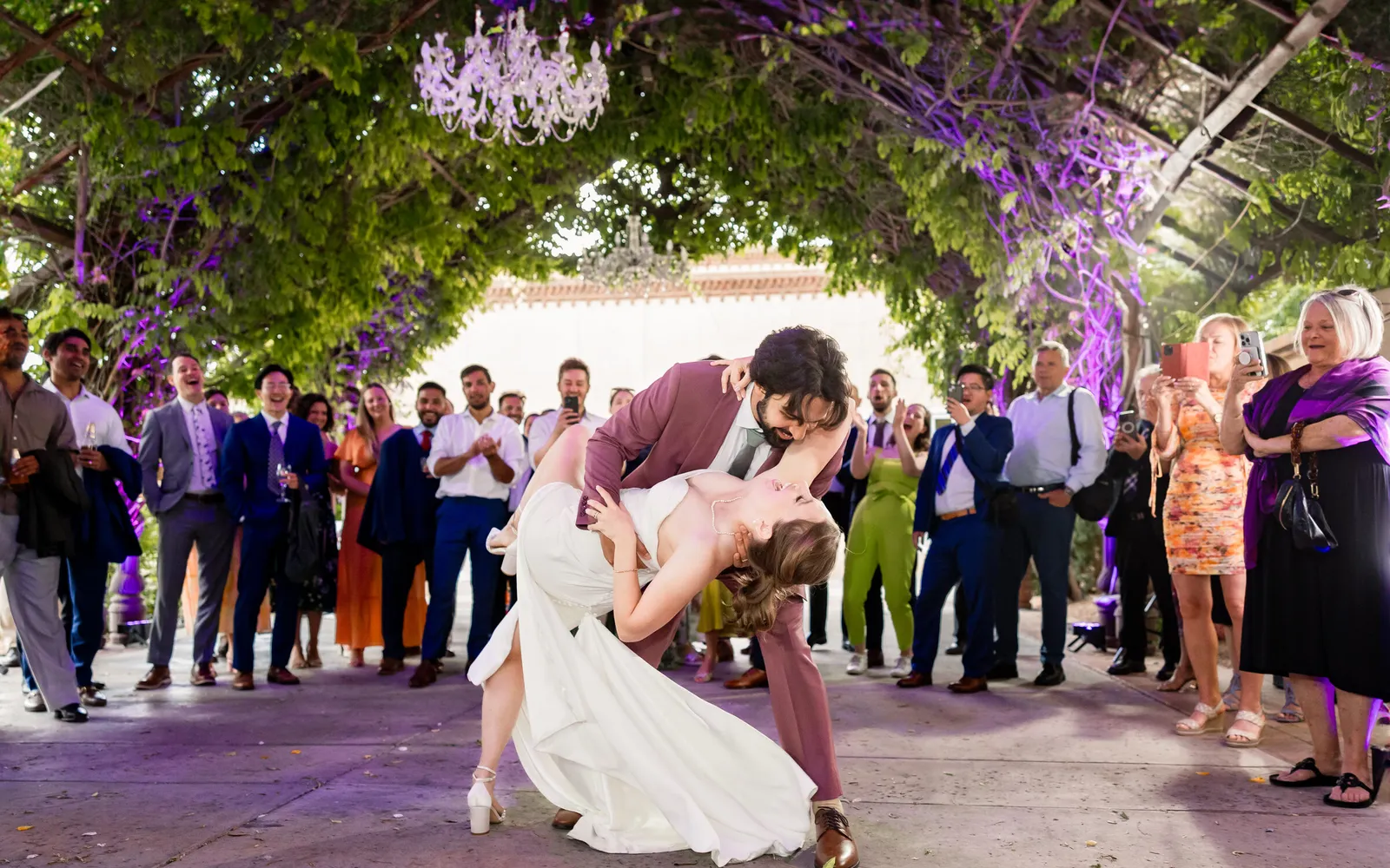A couple dancing at their Santa Fe area wedding reception